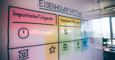 os quatro quadrantes da Matriz de Eisenhower. Cada quadrante deve ter um rótulo claro: 'Importante/Urgente', 'Importante/Não Urgente', 'Não Importante/Urgente', e 'Não Importante/Não Urgente'.